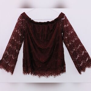 Size M/M Long Sleeved Red Lace Shirt by "love, Fire"